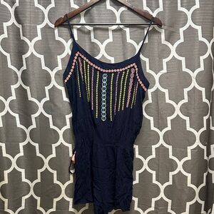 Navy womans romper with Colorful Embroidery